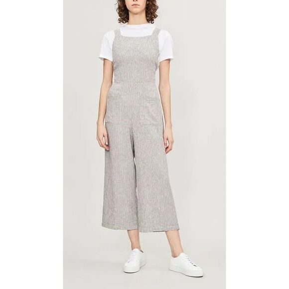 FREE PEOPLE Off The Shore Linen Blend Wide‎ Leg Jumpsuit Sz 4 - Picture 1 of 5